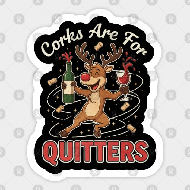 Corks are for Quitters Reindeer Funny Christmas Wine Lover Sticker by shirtlux